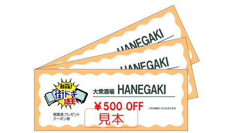 【地域に超密着！街ドキ埼玉】「大衆酒場HANEGAKI」お食事券500円【3名様】（2025年10月17日〆切）
